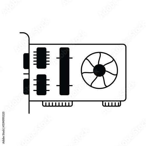 graphic card glyph outline icon with white background vector stock illustration