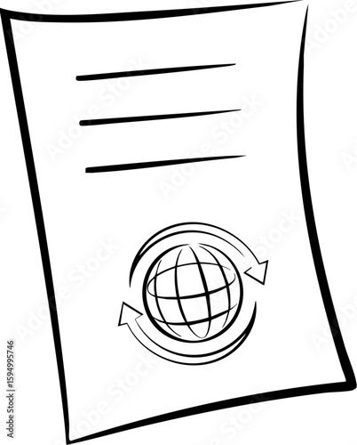 Sustainable export business icon document with globe and arrows simple line drawing
