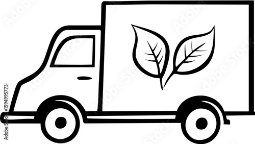 Sustainable export business icon showing delivery truck with leaf symbol for eco transport