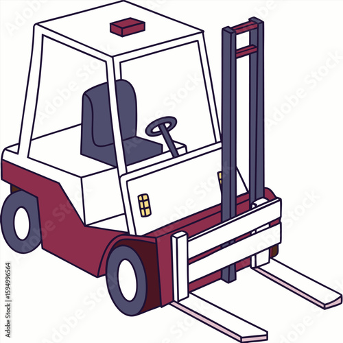Forklift with simple forks, isolated on a clean white background for industry or logistics.