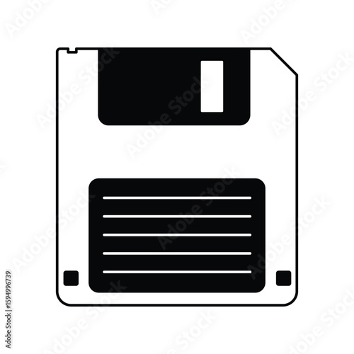 floopy disk glyph outline icon with white background vector stock illustration