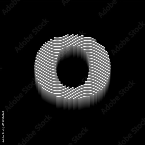 Minimalist Wavy 3D Numbers 0 to 9 on Black Background. 3D Layered Numbers Design with Wavy Striped Lines on Black Background.