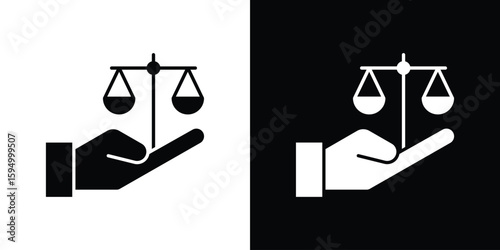Justice scales in Hand icon concept. silhouette icon.