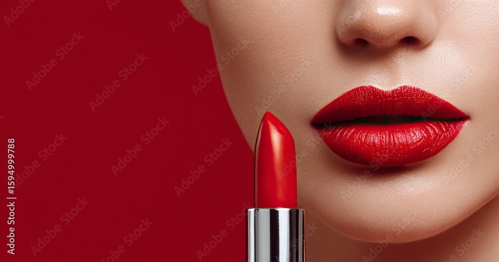 Obraz premium Help your beautiful woman with lipstick , copy space for promotional visual, stock photo. 