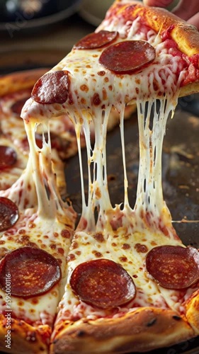 Hot Pepperoni Pizza Slice with Melting Cheese – Vertical Format