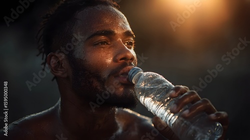 Person intensely drinking from nearly empty water bottle in heatwave