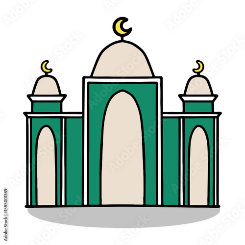 Mosque illustration isolated on white background. Art line vector suitable for template, decoration, element for graphis design