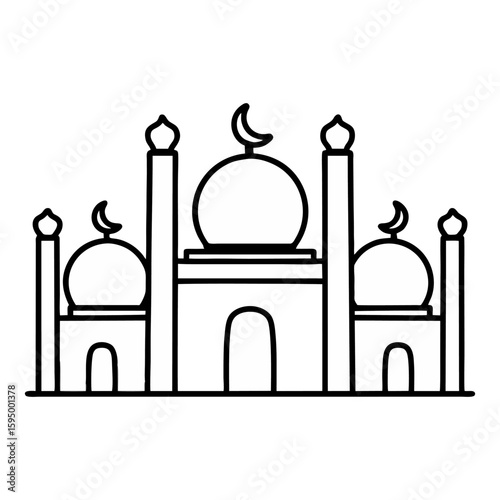 Mosque illustration isolated on white background. Art line vector suitable for template, decoration, element for graphis design