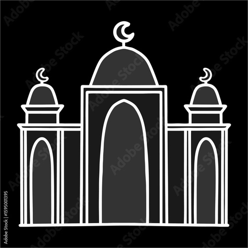 Mosque illustration isolated on white background. Art line vector suitable for template, decoration, element for graphis design