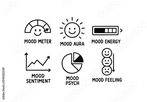hand drawn cute doodle style isolated Mood temperament meter Mood aura filter Mood energy bar Mood sentiment graph Mood psych chart Mood feeling index