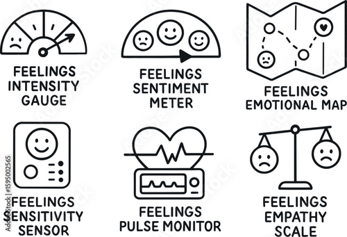 hand drawn cute doodle style isolated feelings intensity gauge feelings sentiment meter feelings emotional map feelings sensitivity sensor feelings pulse monitor feelings empathy scale