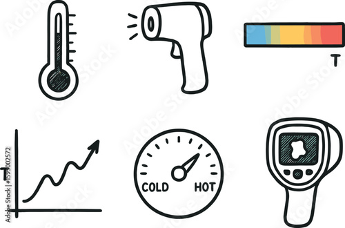 hand drawn cute doodle style isolated temperature thermometer scale temperature heat sensor temperature color gradient temperature climate graph temperature thermostat dial temperature infrared camera