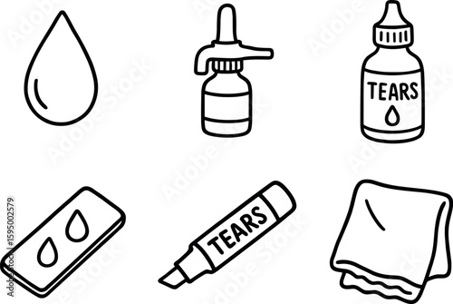 hand drawn cute doodle style isolated tears droplet shape tears duct tube tears sa solution tears microscope slide tears emotion marker tears drying cloth