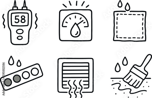 hand drawn cute doodle style isolated dampness moisture meter dampness humidity sensor dampness absorption pad dampness indicator strip dampness ventilation vent dampness waterproof coating