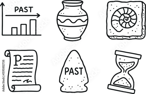 hand drawn cute doodle style isolated past time chart past relic artifact past fossil imprint past chronicle manuscript past era marker past time wedge