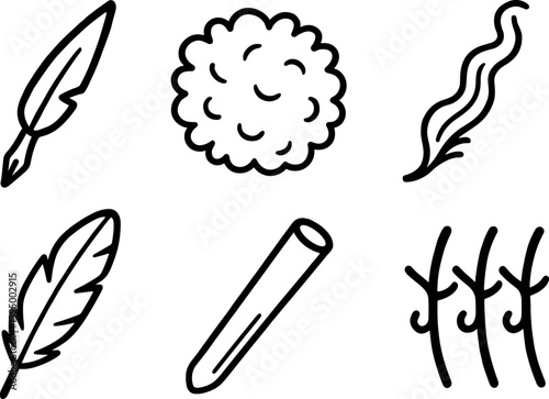 hand drawn cute doodle style isolated quill pen tip down jacket filling feather boa strand f plume assembly calamus shaft section vane hooklet cluster