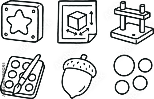 hand drawn cute doodle style isolated genesis model prototype crafting mold cast blueprint drafting sheet assembly jig fixture composition palette array origin seed sample