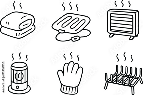 hand drawn cute doodle style isolated warmth thermal blanket warmth heating pad warmth radiant panel warmth infrared emitter warmth insulated glove warmth fireplace grate