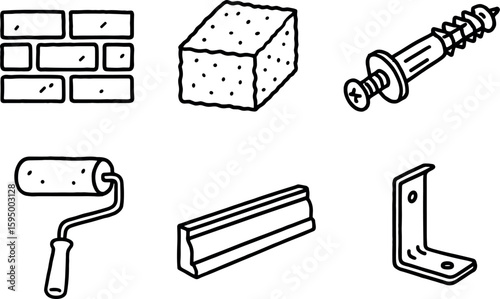 hand drawn cute doodle style isolated wall brick veneer wall insulation foam wall anchoring bolt wall paint roller wall baseboard molding wall bracket support