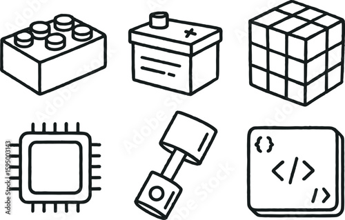 hand drawn cute doodle style isolated block building brick block engine stopper block puzzle cube block memory cache block hydraulic actuator block code snippet