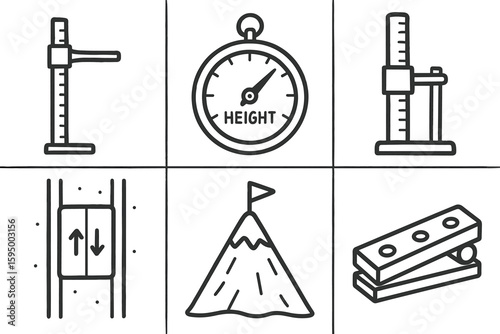 hand drawn cute doodle style isolated height gauge rod height altimeter barometer height stadiometer scale height elevator shaft height mountain peak marker height vertical sine bar