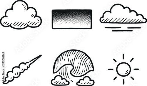 hand drawn cute doodle style isolated sky cloud bank sky horizon gradient sky stratospheric layer sky vapour trail sky aurora arc sky zenith point