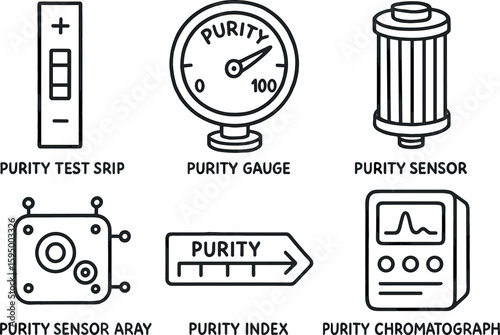 hand drawn cute doodle style isolated purity test strip purity gauge dial purity filter element purity sensor array purity index scale purity chromatograph