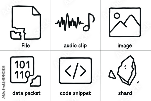 hand drawn cute doodle style isolated fragment file segment fragment audio clip fragment image tile fragment data packet fragment code snippet fragment shard piece