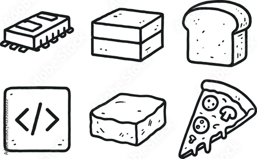 hand drawn cute doodle style isolated chunk data block chunk memory segment chunk bread slice chunk code chunk chunk stone slab chunk pizza slice