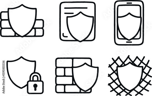 hand drawn cute doodle style isolated shield barrier panel shield coating layer shield block device shield encryption module shield firewall interface shield safety net