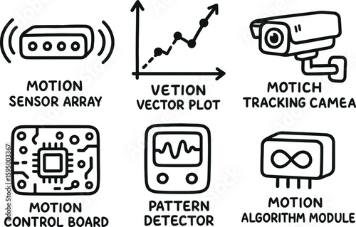 hand drawn cute doodle style isolated motion sensor array motion vector plot motion tracking camera motion control board motion pattern detector motion algorithm module