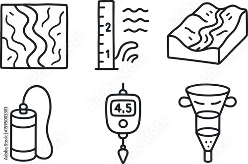 hand drawn cute doodle style isolated river stream map river flow gauge river basin model river water sampler river depth finder river sediment trap