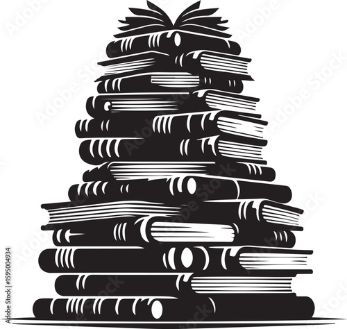 Stack Of Books Silhouette, black color silhouette 