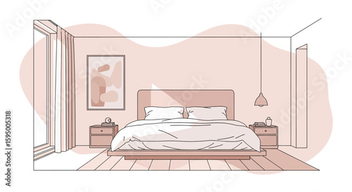 Bedroom with bed nightstands and artwork interior space