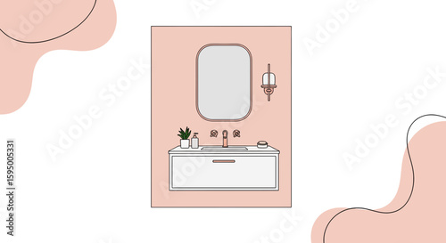Bathroom vanity with mirror and accessories in pastel colors