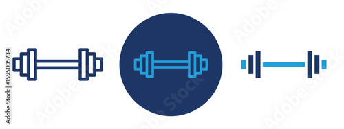 set of pixel perfect colored Barbell icon , 1 Silhouette, 1 Unexpanded, Pair of weights on barbell for strength training representation.