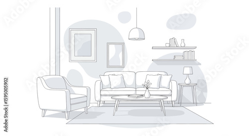 Living room interior with sofa armchair and coffee table