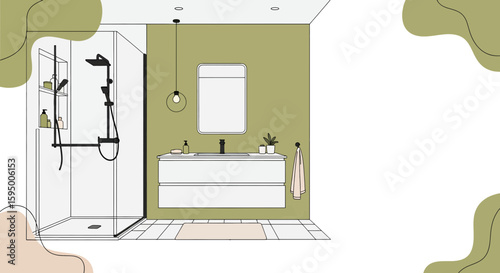 modern bathroom with shower and vanity in minimalist style