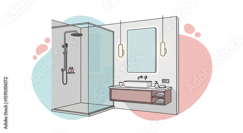 Modern bathroom with shower and vanity cabinet design
