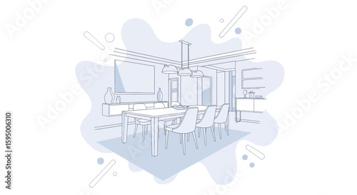 modern dining room with table chairs chandelier and sideboard