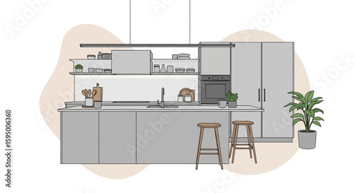 Modern kitchen with cabinets countertops and plants