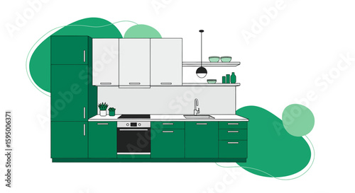 Modern kitchen with green cabinetry and minimalist design