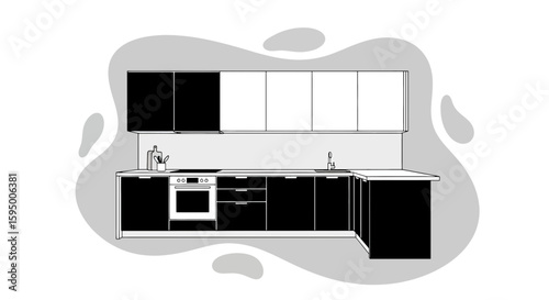 Modern kitchen with dark and white cabinets and appliances