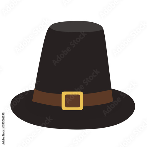 Bild auf Leinwand Black Pilgrim Hat With Gold Buckle Holiday Illustration