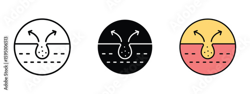 set of pixel perfect colored Cleaning pores icon , 1 Silhouette, 1 Unexpanded, Illustrative face with clean pores symbol for skincare benefits.