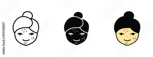 set of pixel perfect colored enlarged pores icon , 1 Silhouette, 1 Unexpanded, Skin with enlarged pores symbol.