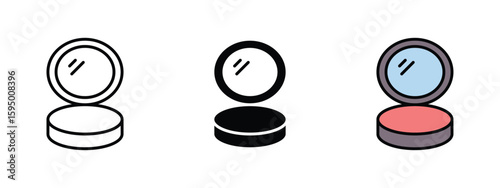 set of pixel perfect colored face powder icon , 1 Silhouette, 1 Unexpanded, Compact face powder cosmetic icon.
