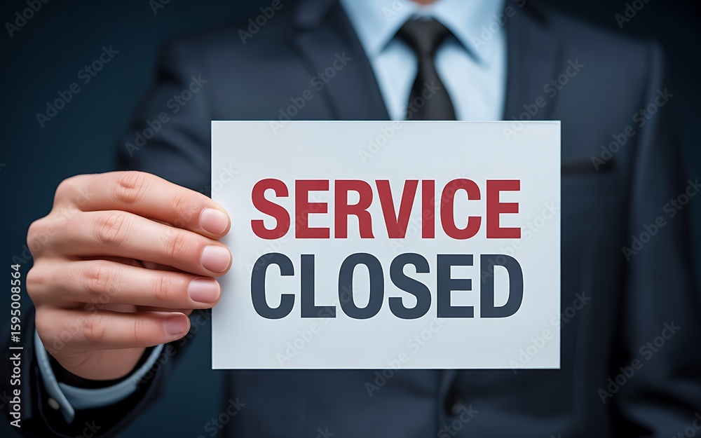 Obraz premium Man holding sign service closed business suit
