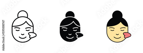 set of pixel perfect colored Gua sha icon , 1 Silhouette, 1 Unexpanded, Traditional beauty tool icon used for face massage.