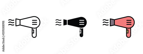 set of pixel perfect colored Hair Dryer icon , 1 Silhouette, 1 Unexpanded, Icon of a handheld hair dryer for drying and styling.